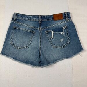 Zara The High Waist Short Womens 12 Distressed Denim Cut Off Medium Wash Blue